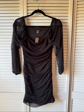 Rue21 Black Ruched Mesh Long Sleeve Bodycon Dress